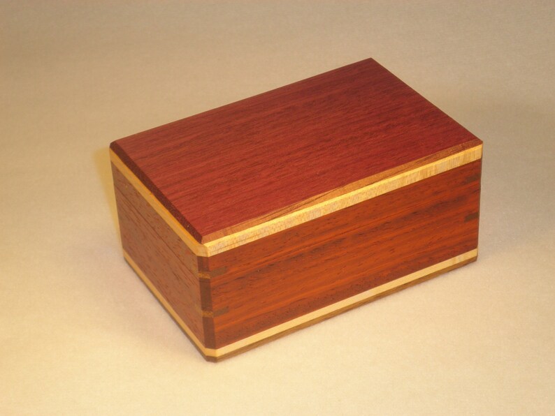 Charming Cherry Red-Hot Padauk Velvet-Lined Jewelry Box with Pretty Birdseye Maple or Royal Purple Heart Lid