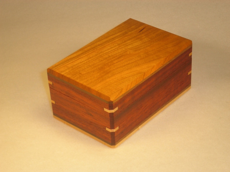 Charming Cherry Red-Hot Padauk Velvet-Lined Jewelry Box with Pretty Birdseye Maple or Royal Purple Heart Lid