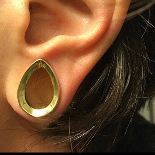 Teardrop Tunnels Brass Hanger Ear Tunnel Gauged Ears Etsy