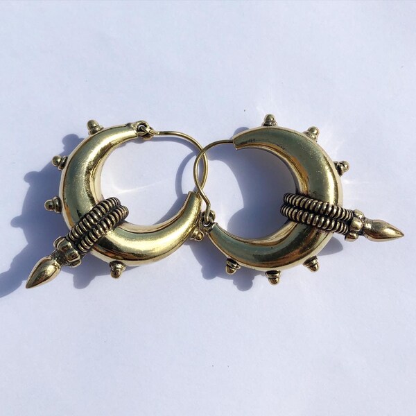 brass HOOPS NOMAD, boho earrings, hoops, steampunk, brass, hippie earrings, gold color