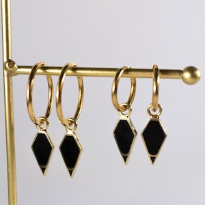 Shell Earrings - Black Horn - Golden Maka - Triangle Geometric Earrings - With Abalone / White Shell - Earrings