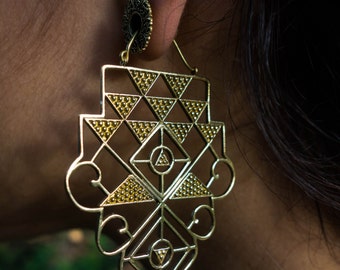 brass boho geometric earrings