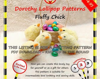 Stickmönster för Fluffy Chick (runtstickad). PDF-nedladdning.