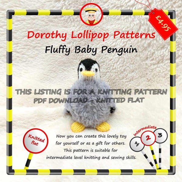 Knitting Pattern for Fluffy Baby Penguin (knitted flat). PDF Download