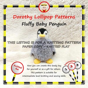 Wzór na robótkę na drutach dla Fluffy Baby Penguin (robione na płasko). Kopia papierowa.