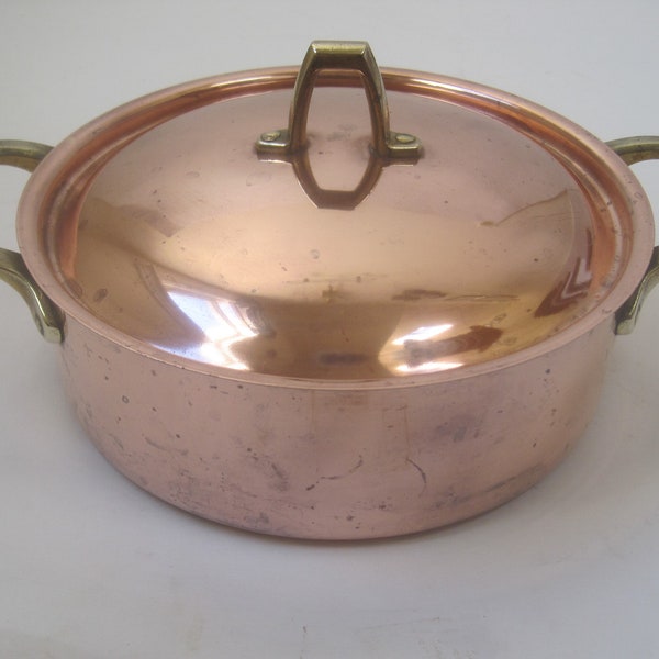 Paul Revere 1801 Copper Casserole, 1.5 Qt, Stainless Steel Lining, Riveted Brass Handles, Vintage 1980s, Made in USA, Discontinued Line