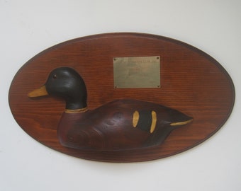 Duck Decoy Trophy, So. Cal. Retriever Club Fall 1982 Derby 3rd Place, 16" Wood Plaque, Vintage Carved & Painted Duck, Signed, Fathers Day