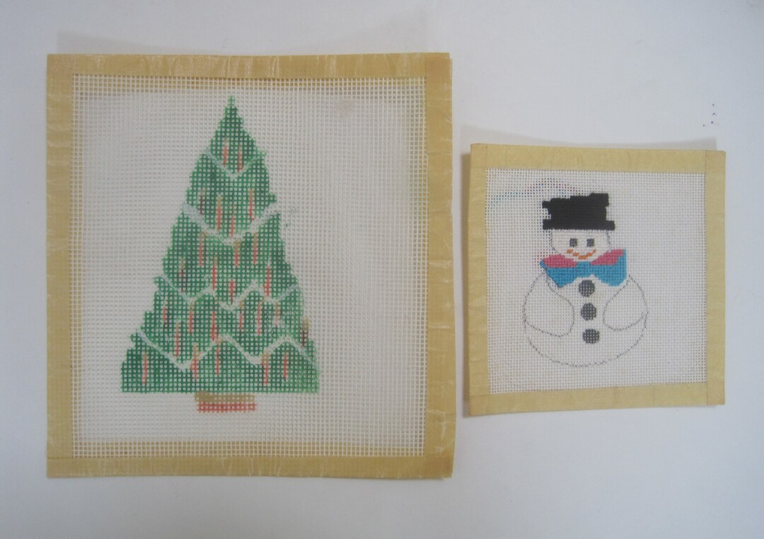 2 Mini Needlepoint Christmas Ornament Canvases 5.5tree Etsy