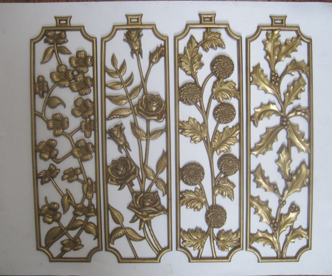 Sexton Four Seasons Metal Wall Hangings Plaques, 19.75, Antique Gold