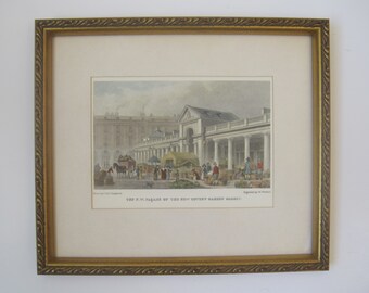 Antique Hand Colored Engraving, N.W. Façade of the New Covent Garden Market, 8"h x 9.25"w Framed, Drawn Tho H Shepherd, Engraved W Watkins