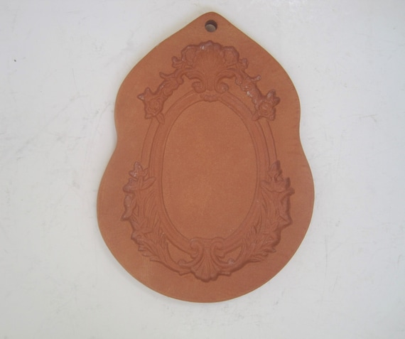 Cotton Press 1993 Terra Cotta Oval Cookie Mold / Paper Press, Shell Design, 6.25", Baking, Crafts, Home Decor, Country Kitchen, USA