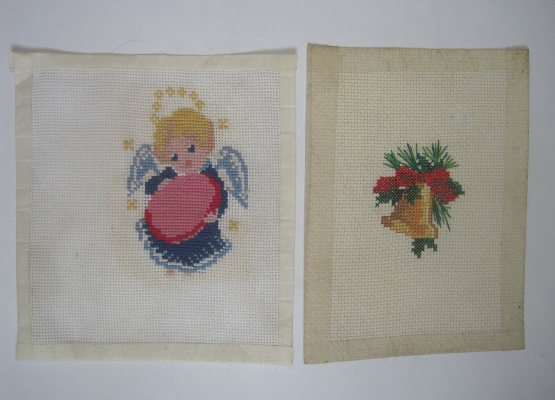 2 Mini Needlepoint Christmas Ornament Canvases 4 Angel Etsy