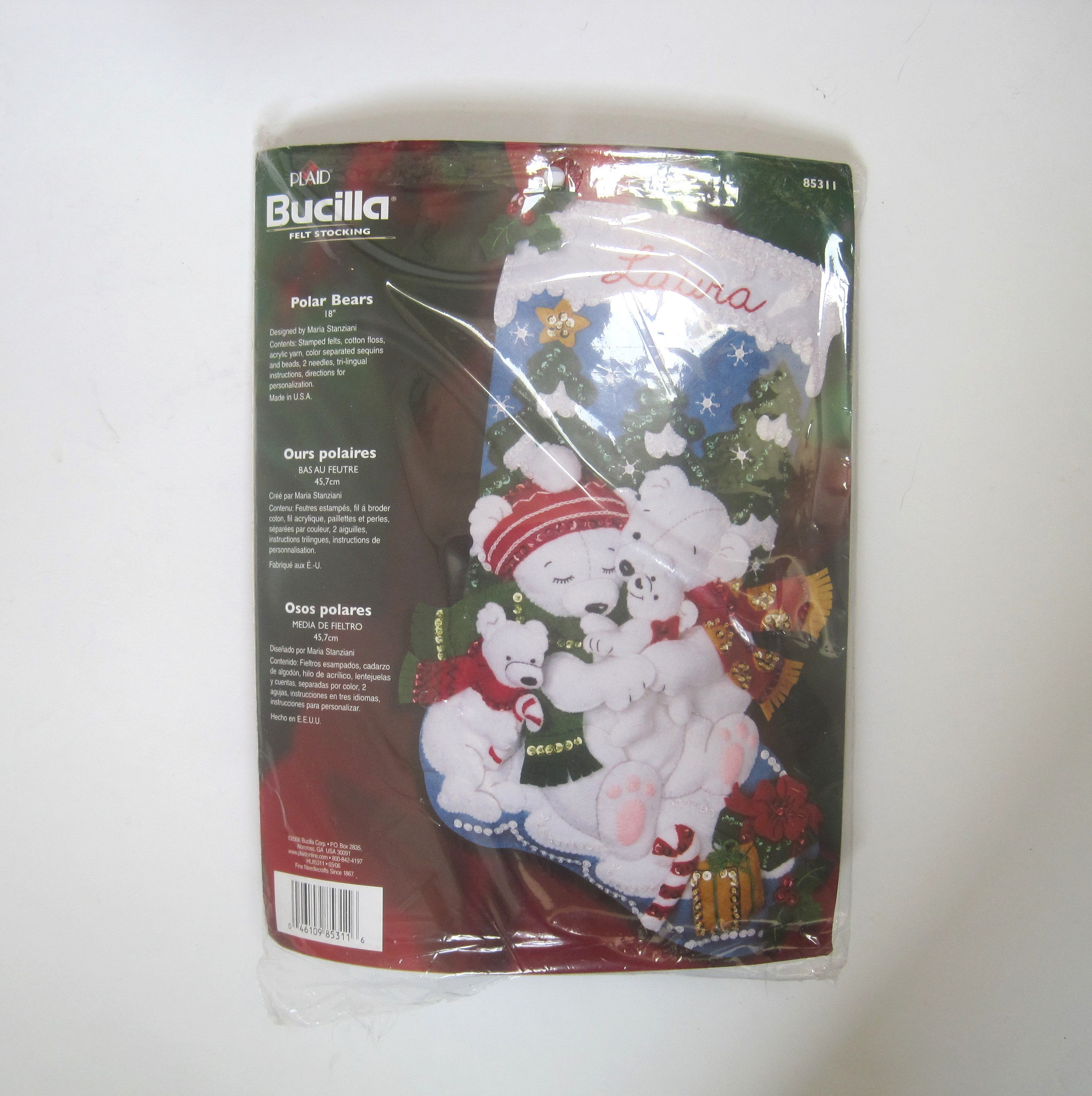 Plaid, Sledding Bears Bucilla 18" Felt Applique Stocking Making