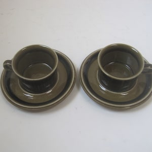 2 Arabia Finland Kosmos Demitasse Cup & Saucer Sets, 4 oz, Vintage 1960s Gunvor Olin-Grönqvist Design, Discontinued Pattern, Made in Finland