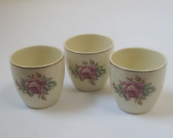 Vintage J & G Meakin Egg Cups: Pink Roses, Gold Trim (Set of 3)