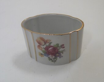 Vintage Floral Porcelain Toothpick Holder: Gold Trim, East German Home Decor