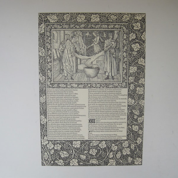 Frankeleyns Tale-Facsimile Page, Works of Geoffrey Chaucer (Kelmscott Chaucer) 1896, Illus Edward Burke-Jones, Paper Ephemera, Crafts, Decor