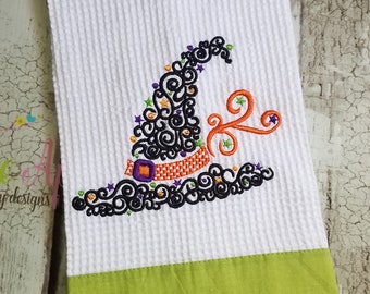Swirly Witch Hat Embroidery Design File for Halloween