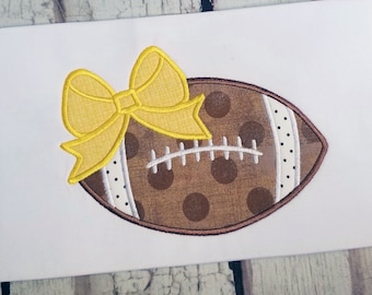 Football with Bow Machine Applique Design, Sports Applique Design for Girls