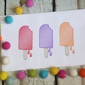 Popsicle Trio Sketch Embroidery Design, Summer Machine Embroidery Design