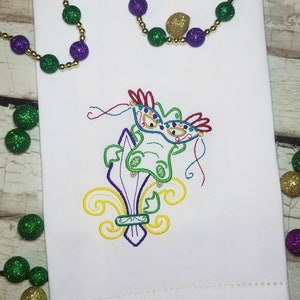 Mardi Gras Alligator Machine Embroidery Design, Fleur de Lis Embroidery Design