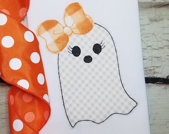 Ghost Machine Applique Design with Bow, Halloween Embroidery Quick Stitch