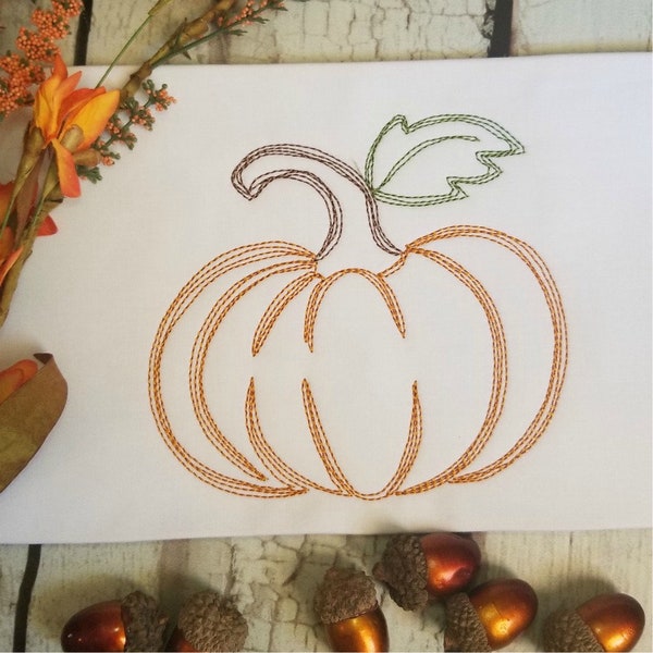 Vintage Pumpkin Machine Embroidery Design for Thanksgiving and Fall in sizes 5x7 and 6x10