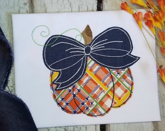 Pumpkin with Bow Machine Applique Design for Fall and Thanksgiving Embroidery