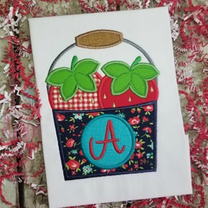 Strawberry Machine Applique Design with Monogram, Summer Embroidery Applique Design