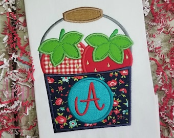 Strawberry Machine Applique Design with Monogram, Summer Embroidery Applique Design