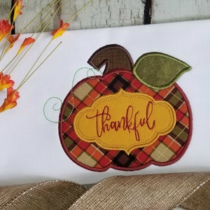 Thankful Pumpkin Machine Applique Design File for Thanksgiving and Fall Embroidery