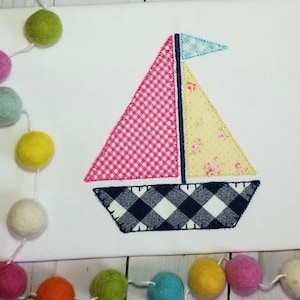 Sailboat Machine Applique Design File, Summer Beach Embroidery