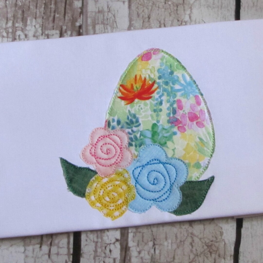 Easter Egg Machine Applique Design With Flowers for Spring Embroidery ...