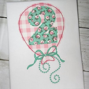 Balloon Birthday Number 2 Machine Applique Design with Bow Embroidery