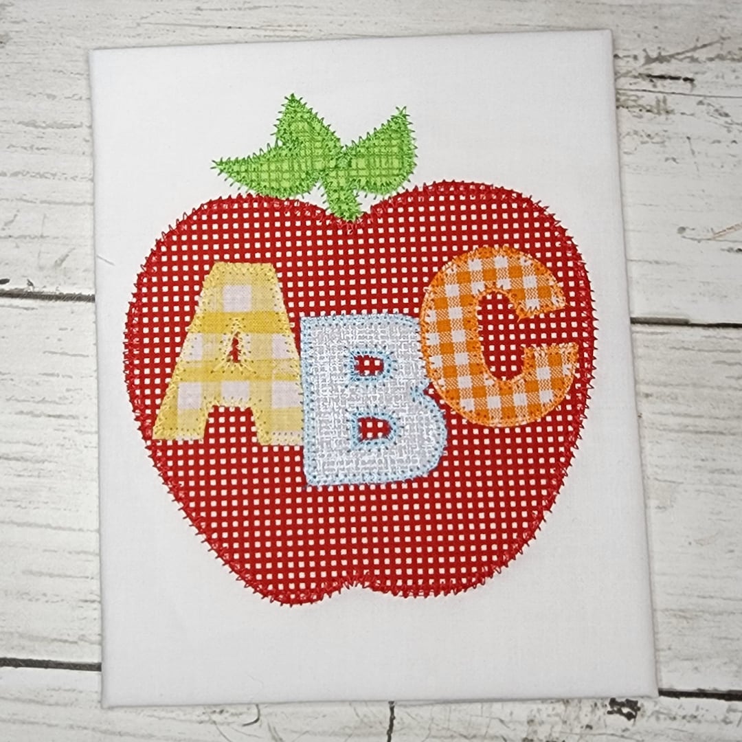 Apple With ABC Machine Applique Design File Back to School Zigzag ...