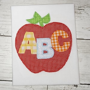 Apple with ABC Machine Applique Design File Back to School Zigzag Stitch