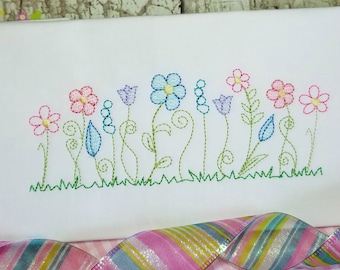 Vintage Stitch Wildflowers Machine Embroidery Design for Spring and Summer