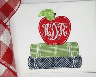 Back to School Machine Applique Design, Books with Apple Applique Design