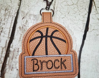Basketball Snap Tab Embroidery Design, In the Hoop Key Fob Embroidery Design