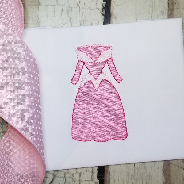 Princess Dress Machine Embroidery Design, Ballroom Gown Sketch Stitch Embroidery Design