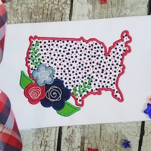 USA Fourth of July Machine Applique Design, Independence Day Embroidery Satin Stitch