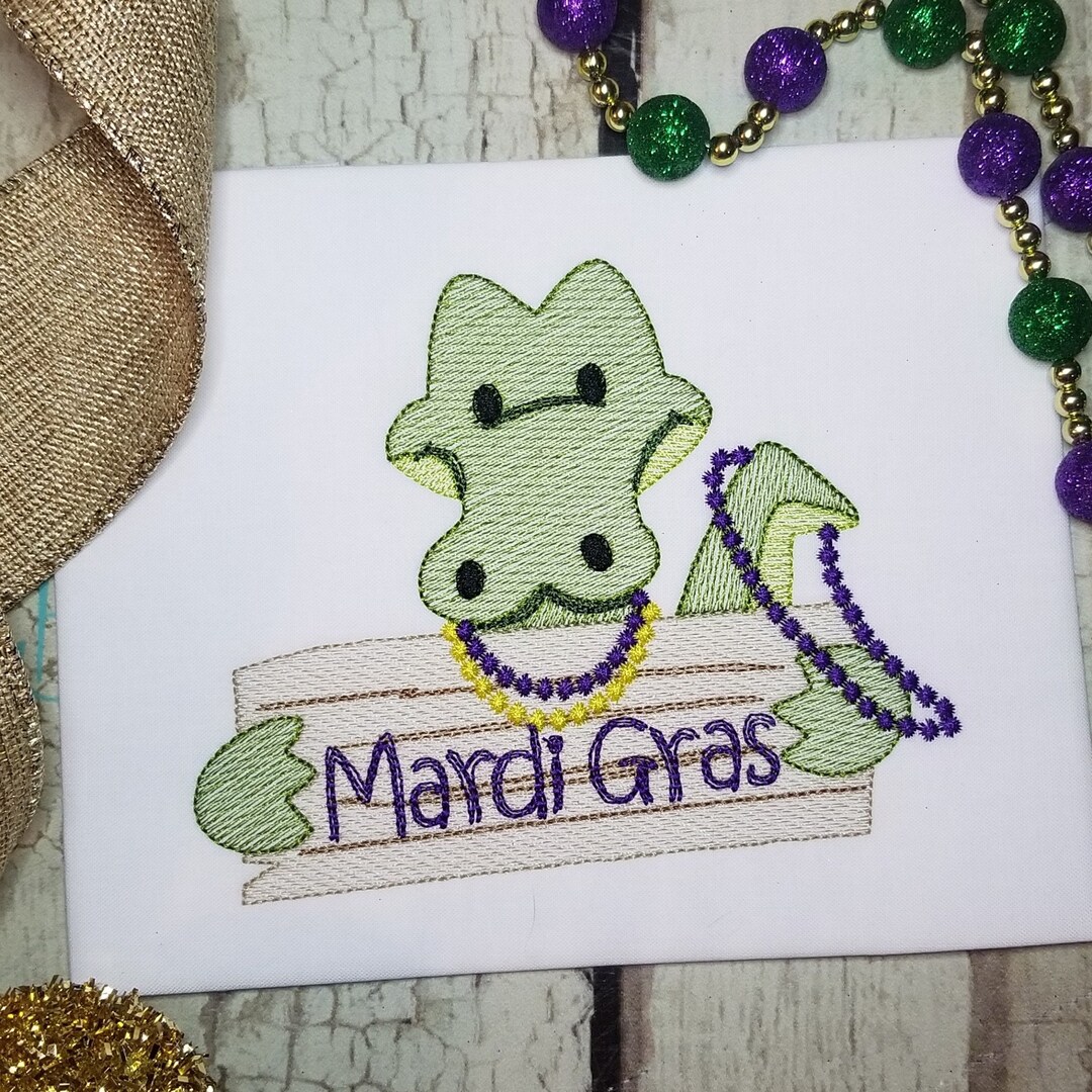 Embroidered Mardi Gras Gator Long Sleeve Tee main image 1