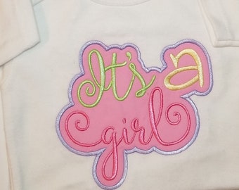 Baby Girl Machine Embroidery Applique Design, It's a Girl Embroidery Design