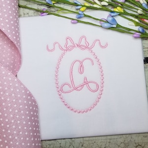 Oval Monogram Machine Embroidery Frame with Ribbon, Monogram Font Embroidery Frame