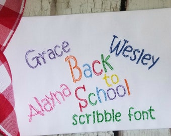 Scribble Bean Stitch Embroidery Font with Capital and Lower Case Alphabet, Digital Download