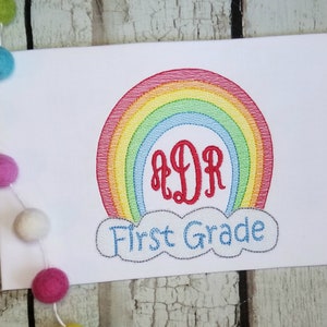 Rainbow Machine Embroidery Design, First Grade Embroidery Applique Design, Sketch Stitch