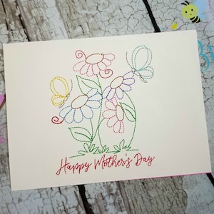 DIY Mothers Day Card Machine Embroidery Design, In the Hoop Embroidery on Cardstock