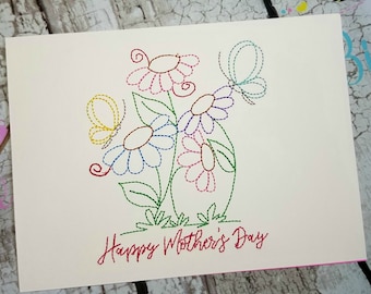 DIY Mothers Day Card Machine Embroidery Design, In the Hoop Embroidery on Cardstock
