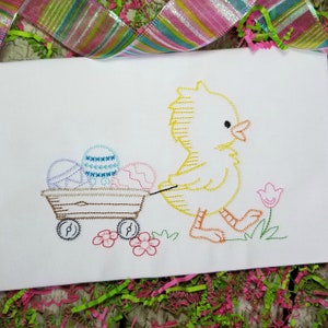 Vintage Easter Chick Machine Embroidery Design with Wagon for Spring and Summer diy Sewing Projects