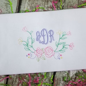 Vintage Rose Monogram Frame Machine Embroidery Design, Font Frame Embroidery Design